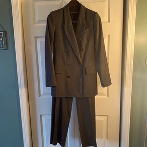 Zara women’s dark grey pinstripe wool double breasted highwaist, wideleg suit